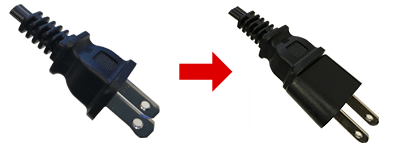 片方が幅広の「2ピン」はご要望で変換プラグをお届けします。