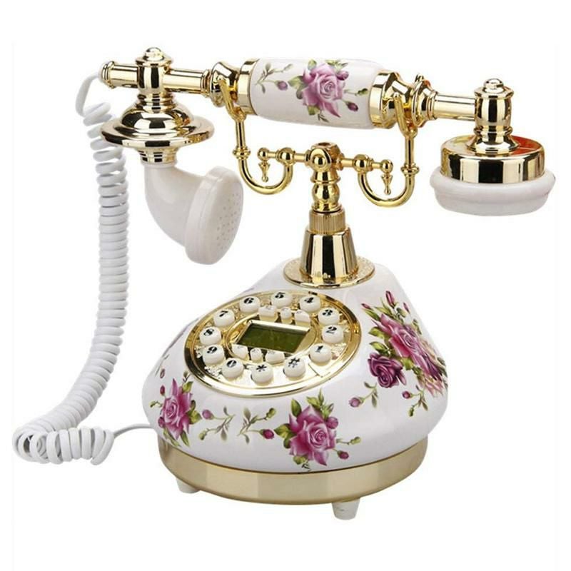 薔薇の電話・オブジェ 電話 プッシュ式 アンティーク ビンテージ ローズ バラ セラミック