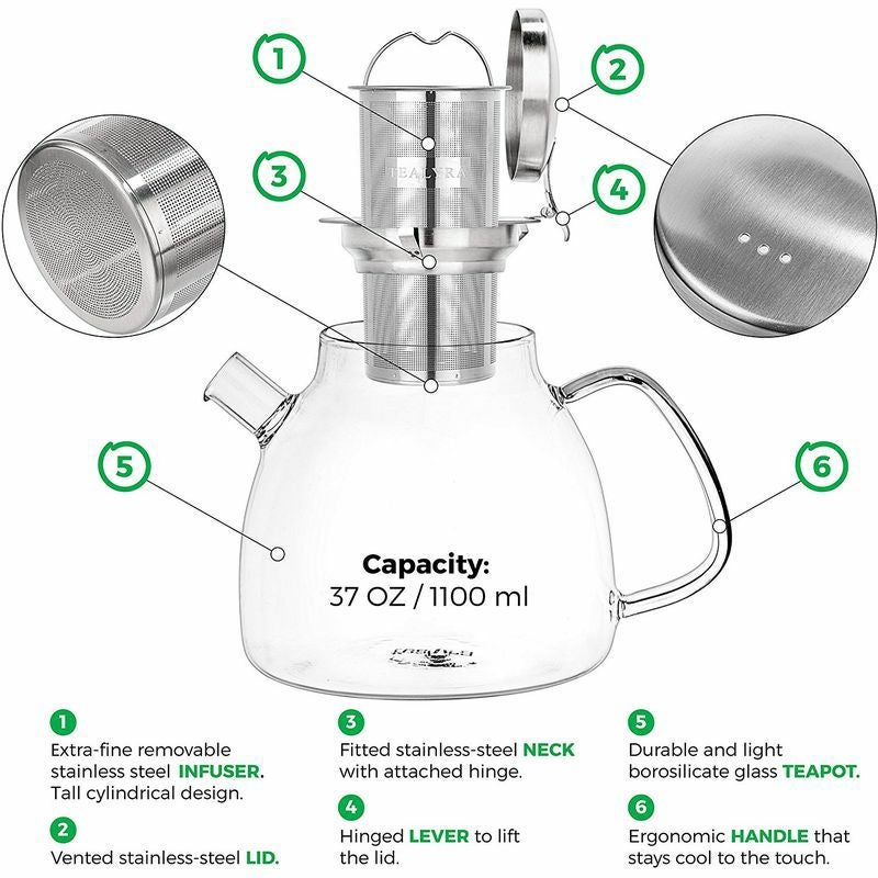 ガラスティーポット0.8Lステンレス茶こし直火Tealyra-TemperedGlassTeapot_BorosilicateClearGlassTeapotwithRemovableStainlessSteelInfuser-StoveTopSafeGlassTeapotKettle-BestLooseLeafTeapot(27ozteapot/800ml)