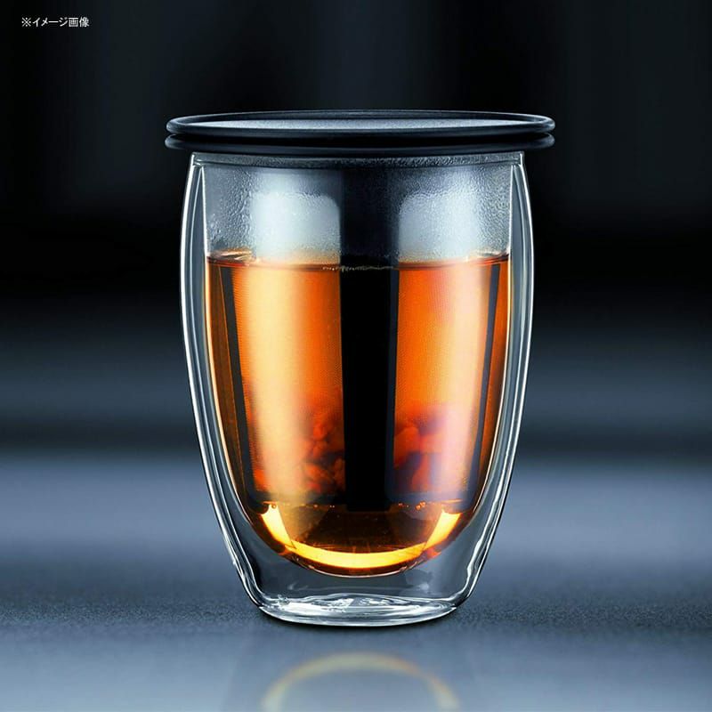 ボダム茶こし付ティーグラス350mlBodumTeaForOneDouble0.35-LiterWallGlassTeaStrainer,12-Ounce,Black