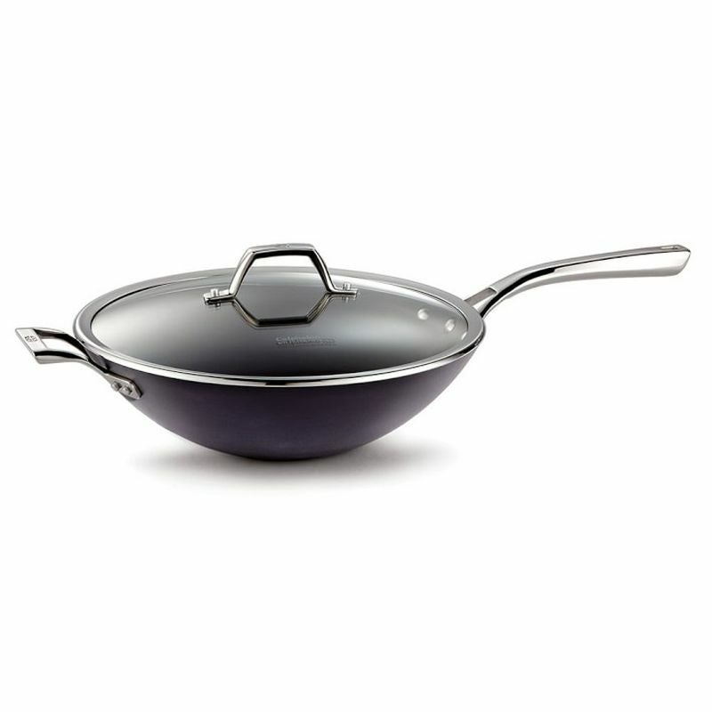 直径33cm 平底中華鍋 フタ付 3層 PFOAフリー カルファロン エリート