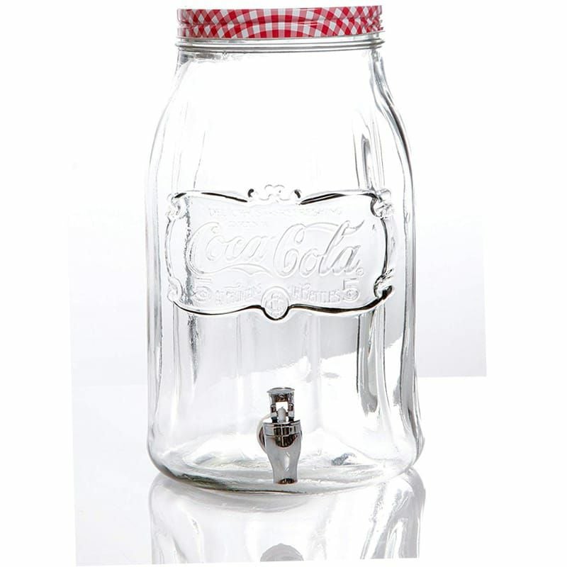 コカコーラクラシックガラスドリンクディスペンサー7.5LCoca-ColaCountryClassicGlassBeverageDispenserwithLid,2gallon,Clear