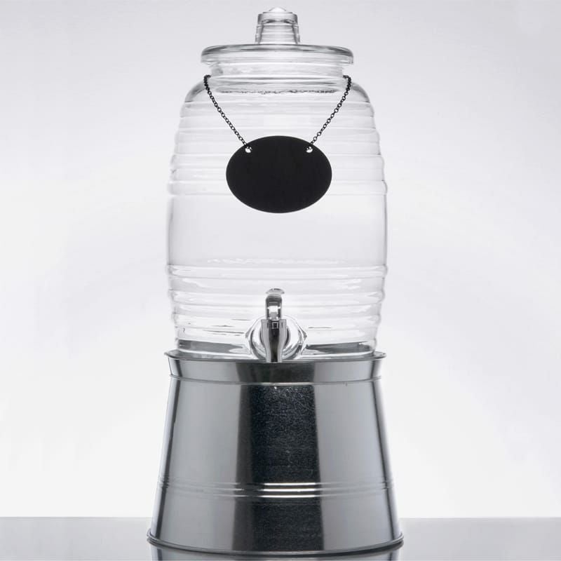 模様入ガラスドリンクディスペンサー9.4Lボトルタグインフューザーメタルスタンド付Core2.5GallonBarrelGlassBeverageDispenserwithInfusionChamber,ChalkboardSign,andMetalStand553200025SKT