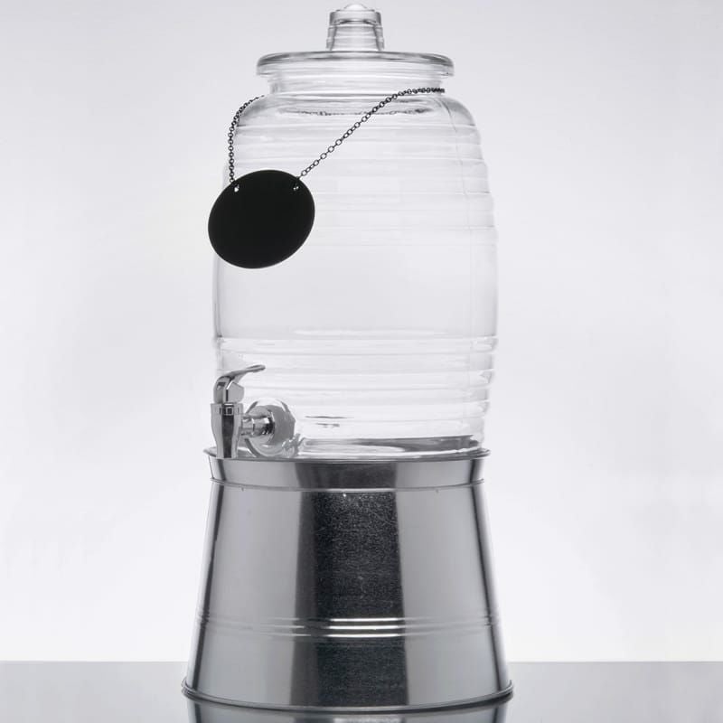 模様入ガラスドリンクディスペンサー9.4Lボトルタグインフューザーメタルスタンド付Core2.5GallonBarrelGlassBeverageDispenserwithInfusionChamber,ChalkboardSign,andMetalStand553200025SKT