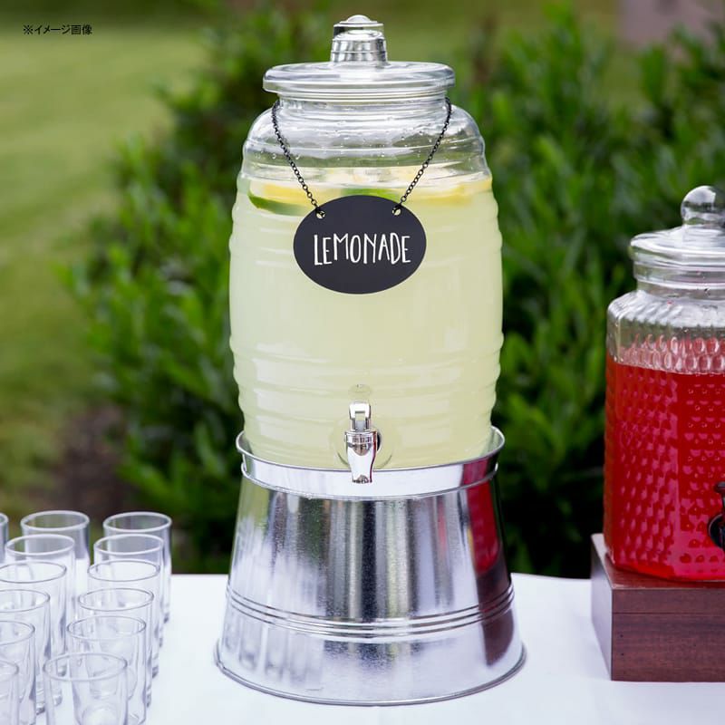 模様入ガラスドリンクディスペンサー9.4Lボトルタグインフューザーメタルスタンド付Core2.5GallonBarrelGlassBeverageDispenserwithInfusionChamber,ChalkboardSign,andMetalStand553200025SKT