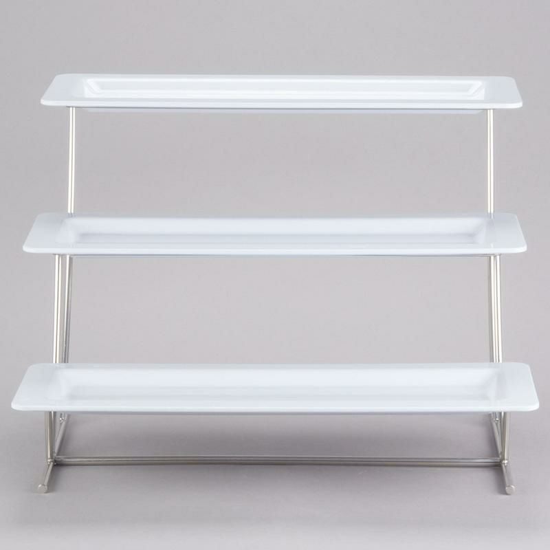 ディスプレイスタンド角型3段幅55cmメラミンプレートサービングトレイカフェレストランバイキングビュッフェGETMTS034/HI2260W-SET3-TierCascadingDisplayStandSetwith211/2"x81/4"WhiteTrays375034226W