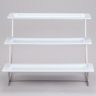 ディスプレイスタンド角型3段幅55cmメラミンプレートサービングトレイカフェレストランバイキングビュッフェGETMTS034/HI2260W-SET3-TierCascadingDisplayStandSetwith211/2"x81/4"WhiteTrays375034226W