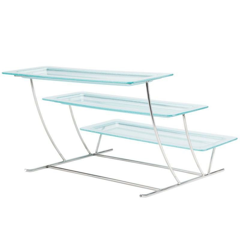 ディスプレイスタンド角型3段幅55cmプラスチックプレートサービングトレイカフェレストランバイキングビュッフェGETMTS034/HI2260JA-SET3-TierCascadingDisplayStandSetwith211/2"x81/4"JadeTrays3750342260JA