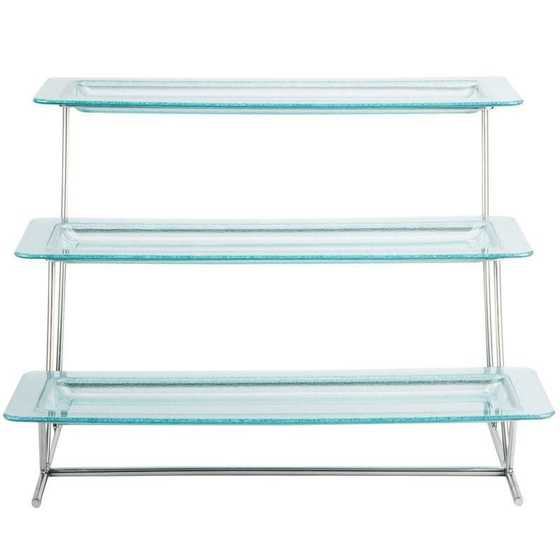 ディスプレイスタンド角型3段ステンレスプラスチックプレート付ライザーカフェレストランバイキングビュッフェGETMTS034/HI2260JA-SET3-TierCascadingDisplayStandSetwith211/2"x81/4"JadeTrays3750342260JA