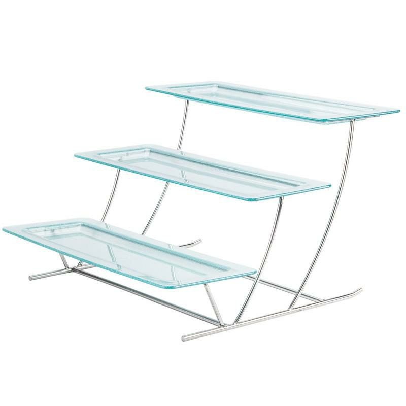 ディスプレイスタンド角型3段ステンレスプラスチックプレート付ライザーカフェレストランバイキングビュッフェGETMTS034/HI2260JA-SET3-TierCascadingDisplayStandSetwith211/2"x81/4"JadeTrays3750342260JA