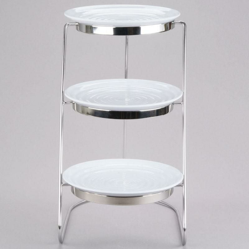 ディスプレイスタンド丸型3段ステンレスホワイトメラミンプレート付ライザーカフェレストランバイキングビュッフェGETMTS029/ML82W-SET3-TierCascadingDisplayStandSetwith101/4"WhiteRoundRibbedMelaminePlates37502982W