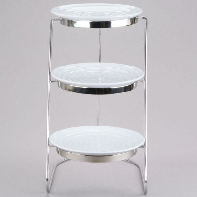 ディスプレイスタンド丸型3段ステンレスホワイトメラミンプレート付ライザーカフェレストランバイキングビュッフェGETMTS029/ML82W-SET3-TierCascadingDisplayStandSetwith101/4"WhiteRoundRibbedMelaminePlates37502982W