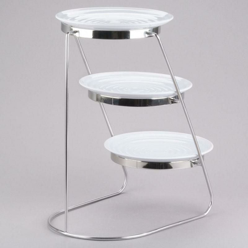 ディスプレイスタンド丸型3段ステンレスホワイトメラミンプレート付ライザーカフェレストランバイキングビュッフェGETMTS029/ML82W-SET3-TierCascadingDisplayStandSetwith101/4"WhiteRoundRibbedMelaminePlates37502982W