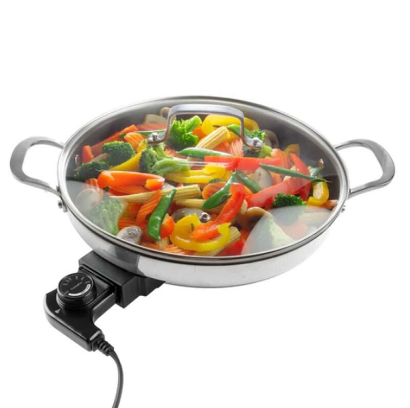 クッチーナプロホットプレートステンレス30cm／40cmガラスフタ付CucinaProStainlessSteelNon-StickElectricSkillet1653