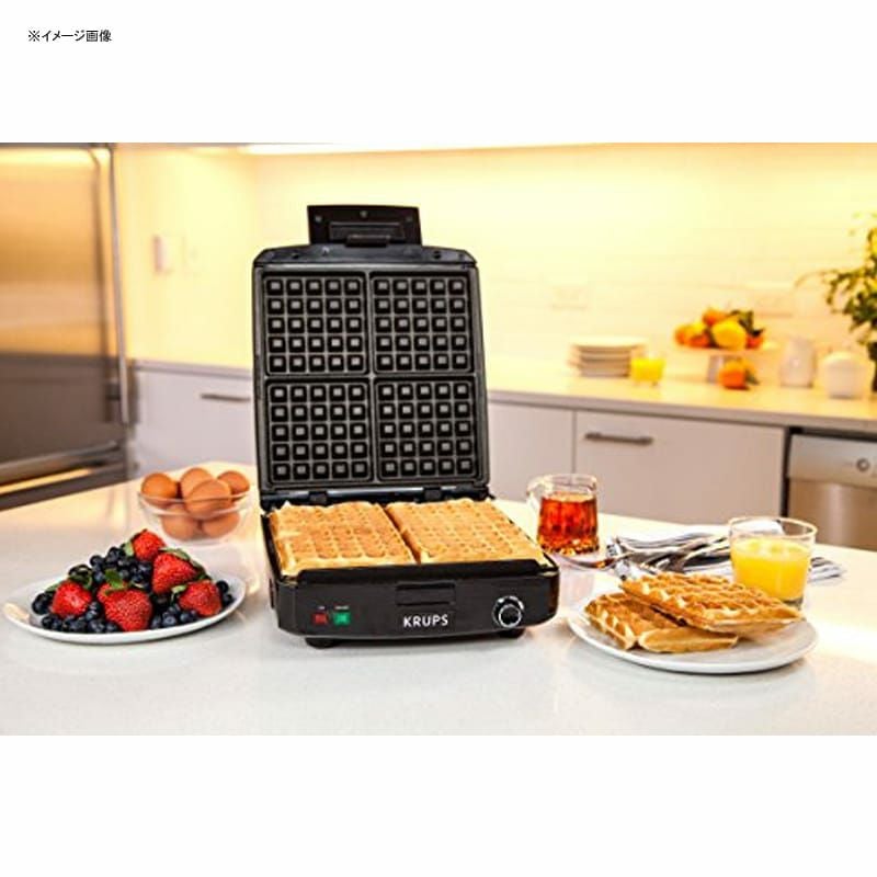 クラプスワッフルメーカー4枚焼焼き色調節プレート脱着可KRUPS8000035972GQ502DAdjustableTemperatureBelgianWaffleMakerwithRemovablePlates,4-Slice,SilverandBlack