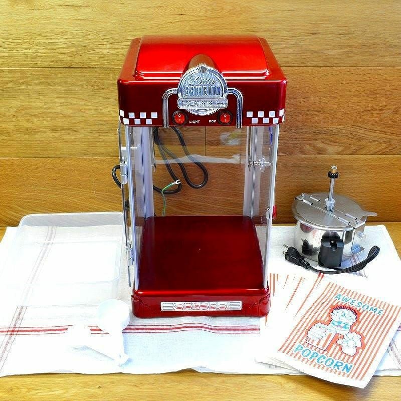 ポップコーンメーカー レトロ 卓上 家庭用 赤 ガラスシアター風