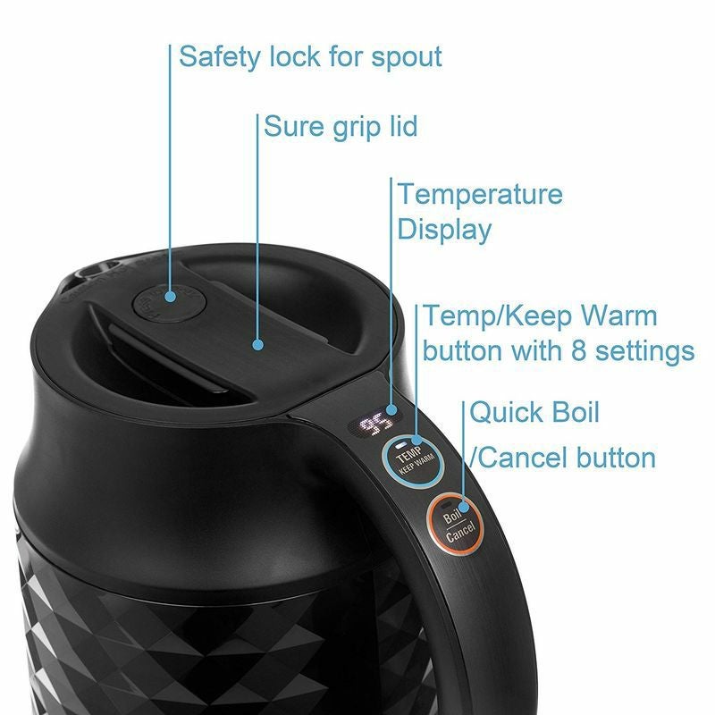 触っても熱くない温度調節可能電気ケトル1.7LブラックSecuraCoolTouchPreciseTemperatureControl1.8Qt(7Cups)ElectricWaterKettle(Black)|1500WStrixControls|FloatValveTechnology|QuickBoil|8Pre-sets(Black)家電