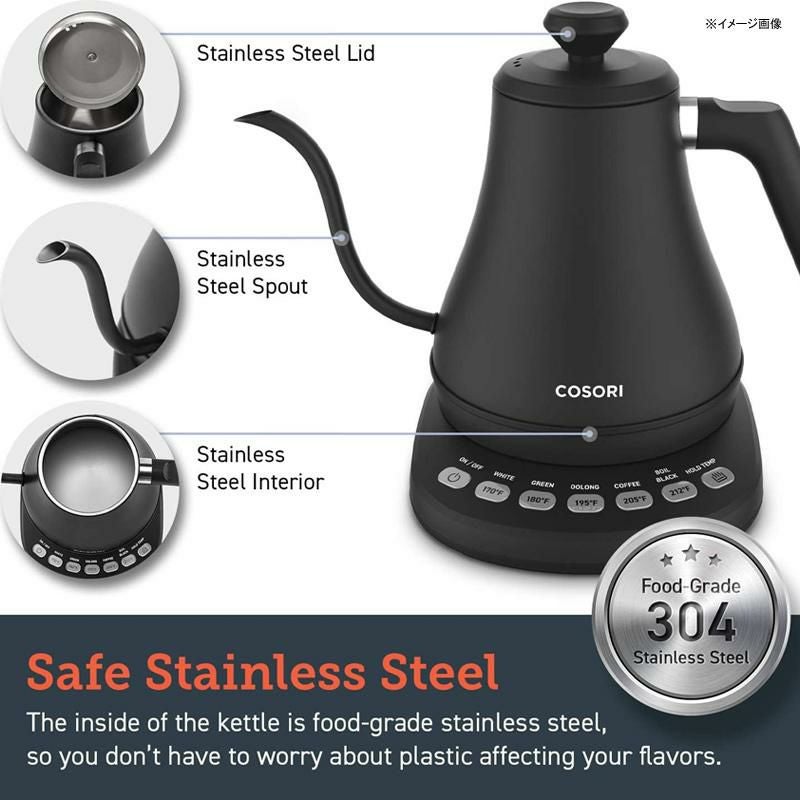 電気ケトル0.8Lグースネック温度調節可能マットブラックステンレスCOSORIElectricGooseneckKettlewith5VariablePresets,100%StainlessSteelInnerLid&Bottom,1200WattQuickHeating,0.8L,MatteBlack家電