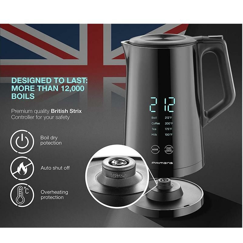 熱くならない電気ケトル1.5L温度調節ステンレスブラック黒SmartElectricKettleVariableTemperatureControl家電