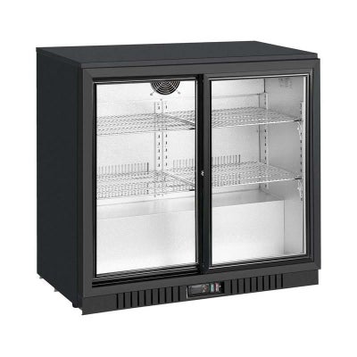 業務品質冷蔵庫ガラスドア2枚スライドアンダーカウンターブラック黒バーカフェキングスボトルKingsBottleKBU208SC36"CommercialGradeBackBarFridgewithDoubleSlidingGlassDoo家電