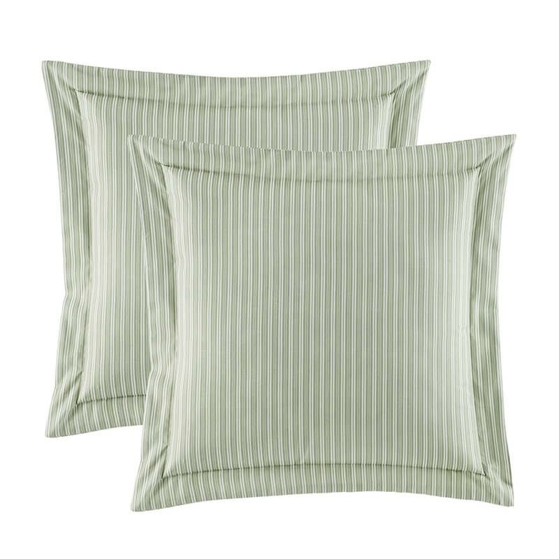 ローラアシュレイ掛け布団枕3種×2セットコットンリバーシブル花柄グリーンセージストライプLauraAshleyNatalieBonusComforterSet,Full/Queen,SageGreen