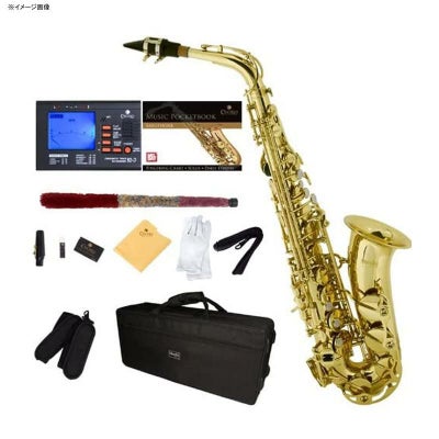アルトサックスチューナーケース付MendinibyCecilioE-FlatAltoSaxophone,GoldLacquered+Tuner,Case,Pocketbook-MAS-L+92D+PB