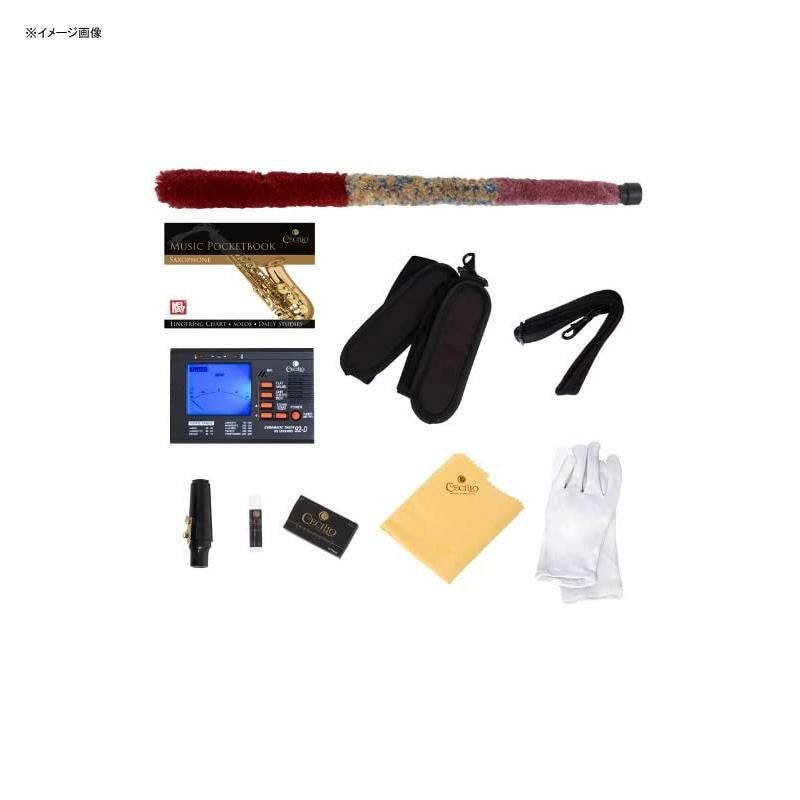 アルトサックスチューナーケース付MendinibyCecilioE-FlatAltoSaxophone,GoldLacquered+Tuner,Case,Pocketbook-MAS-L+92D+PB