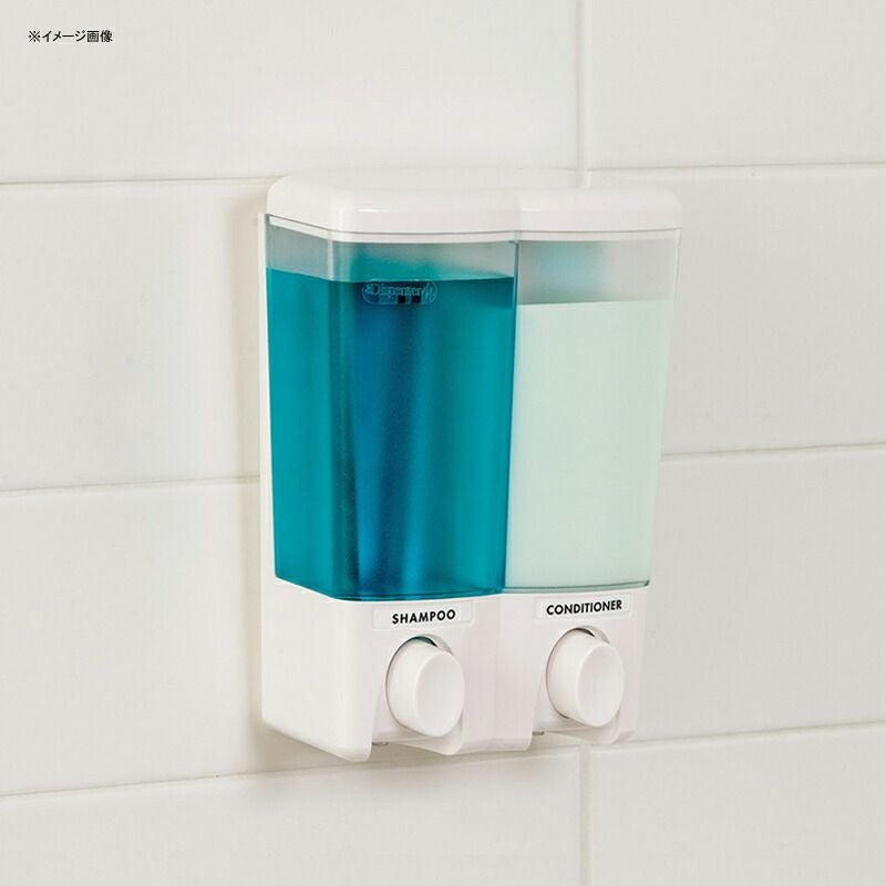 ソープディスペンサー 壁掛け 透明 ダブル 2個 各420mL フック付