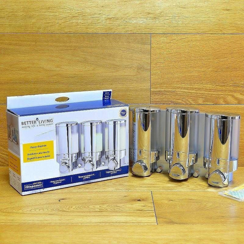 ディスペンサー壁掛け用ポンプトリプルシャンプーボディソープリンスコンディショナーBetterLivingAVIVAThreeChamberDispenser