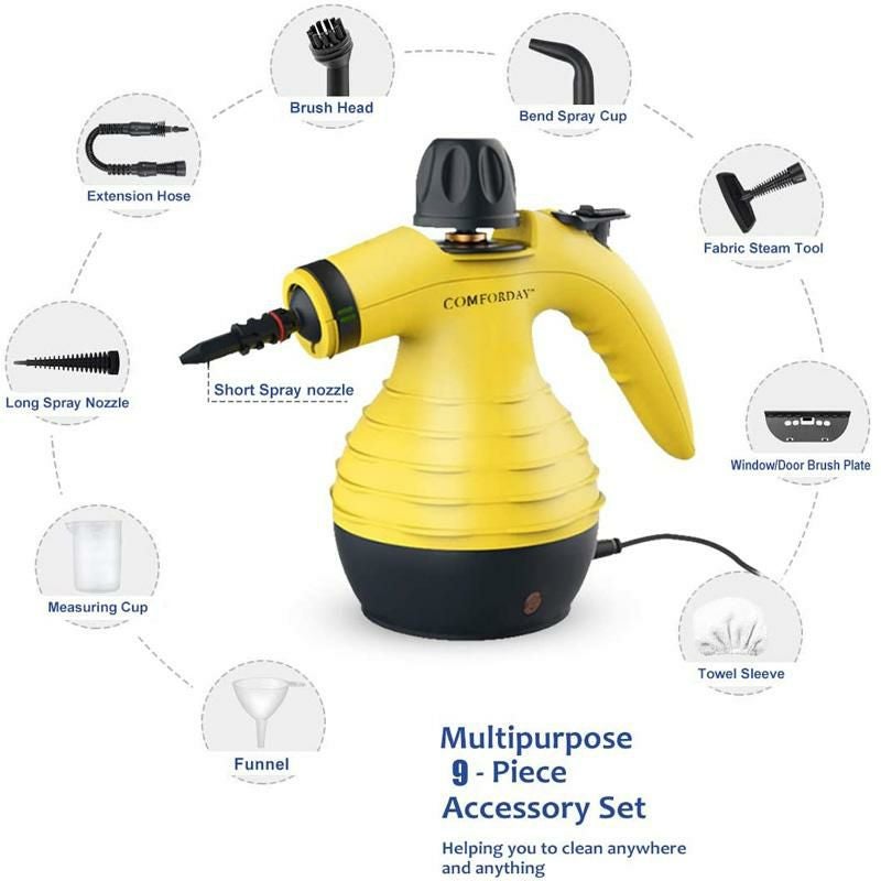スチームクリーナーアクセサリー9種セットComfordayMulti-PurposeHandheldPressurizedSteamCleanerwith9-PieceAccessoriesforStainRemoval,Carpets,Curtains,CarSeats,KitchenSurface&MuchMore(Yellow)家電