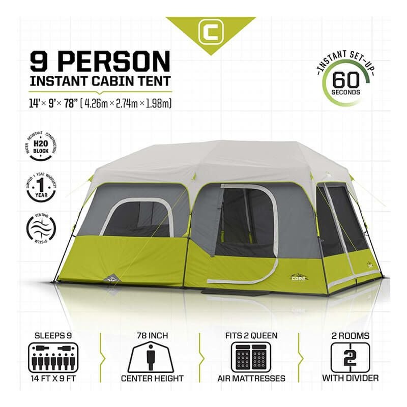 キャビンテント 最大9人 アウトドア キャンプ CORE 9P Instant Cabin
