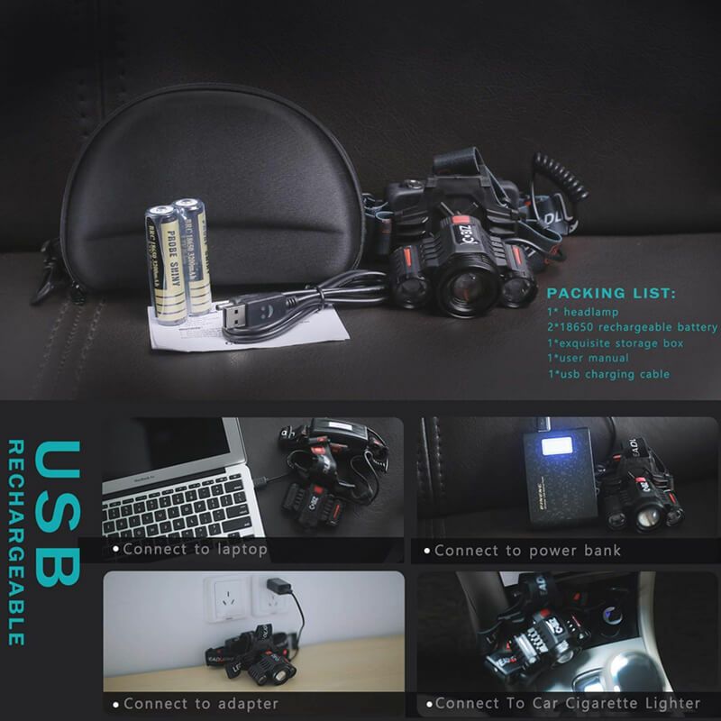 LED ヘッドライト 充電式 ヘッドランプ 6000ルーメン 防水 キャンプ