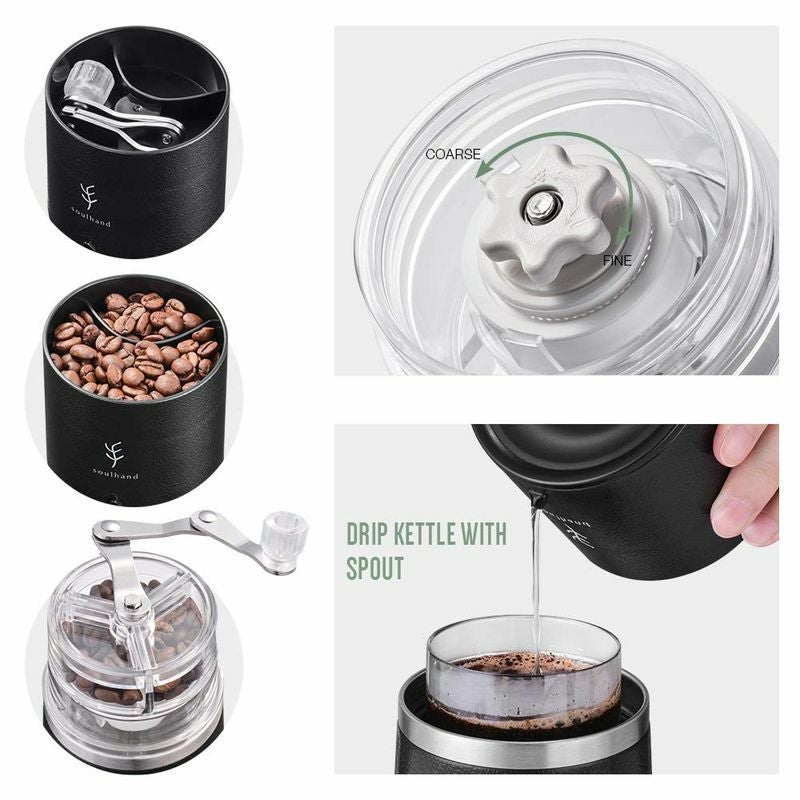 コーヒーミル＆メーカー豆挽き付コーヒーメーカーTravelCoffeeGrinderSetROMAUNTAllInOnePortableManualGrindBrewCoffeeMakerSingleServe2XStainlessSteelMugCeramicBurrBrewer