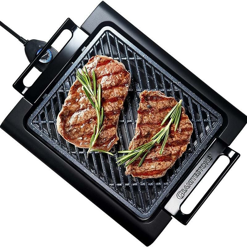 スモークレスグリルインドアPFOAフリーGRANITESTONE2584IndoorElectricSmoke-LessGrillwithCool-touchhandlesandadjustableTemperatureDial,Nonstick,PFOA-Free,Black16x14"家電