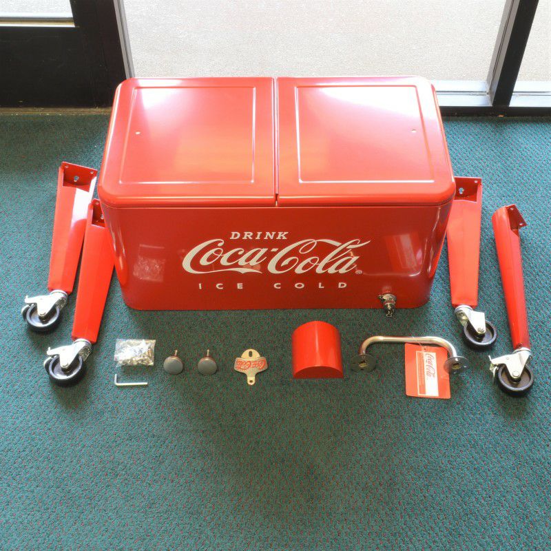 レトロ　コカ・コーラカート型クーラーボックス コカコーラ カート型 クーラーボックス 57L キャスター 栓抜き付