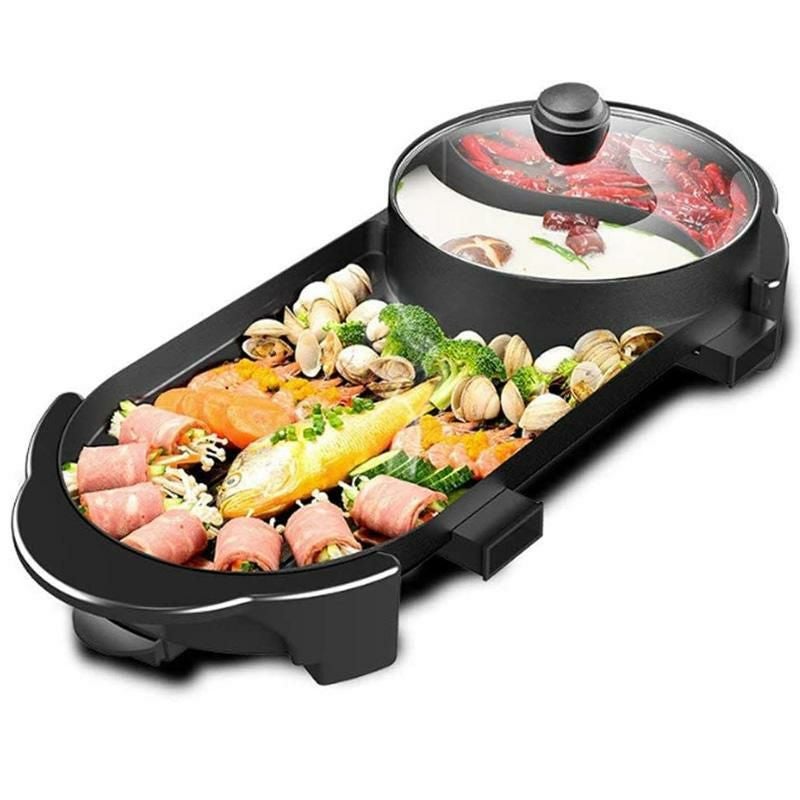 ホットプレート付 電気仕切り鍋 すき焼き 焼肉 SEAAN Electric Grill
