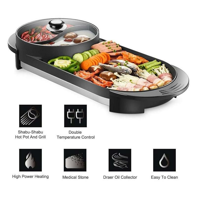 ホットプレート付 電気仕切り鍋 すき焼き 焼肉 SEAAN Electric Grill