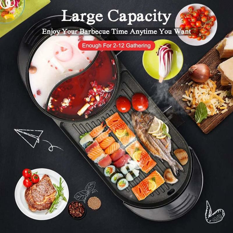 ホットプレート付 電気仕切り鍋 すき焼き 焼肉 SEAAN Electric Grill
