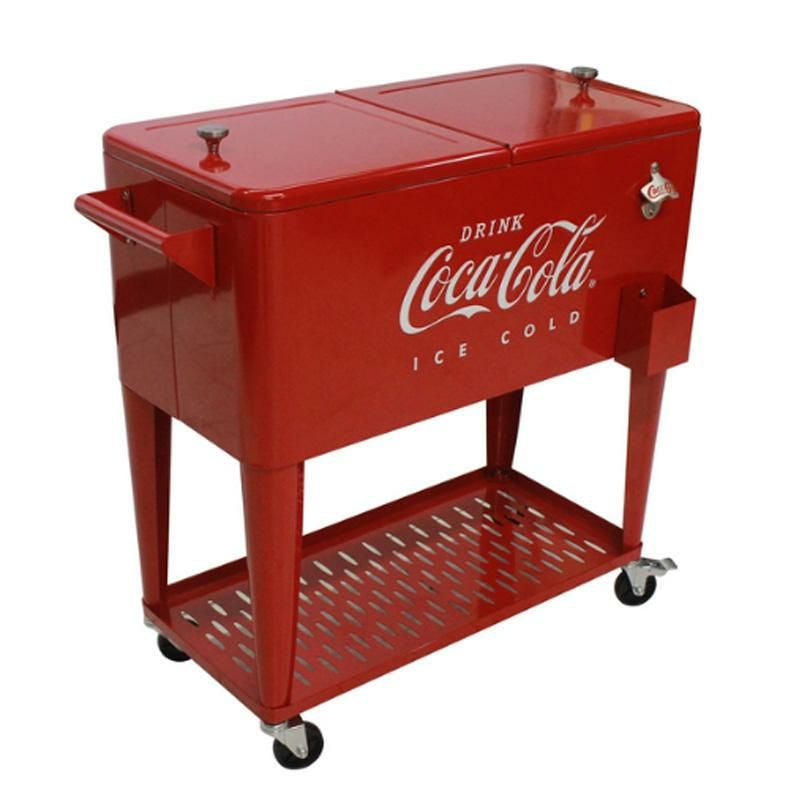 【専用】Coke　 コカ・コーラ　2段式ラック　 移動可能キャスター付き コカコーラ カート型 クーラーボックス 76L キャスター 栓抜き トレー