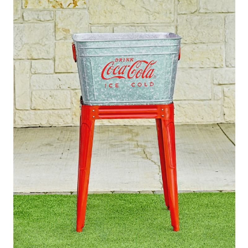 コカコーラドリンク用ボックス40Lスタンド付ビバレッジタブシルバーレトロLEIGHCOUNTRYCoca-ColaGalvanizedBeverageTubwithStandCP98090