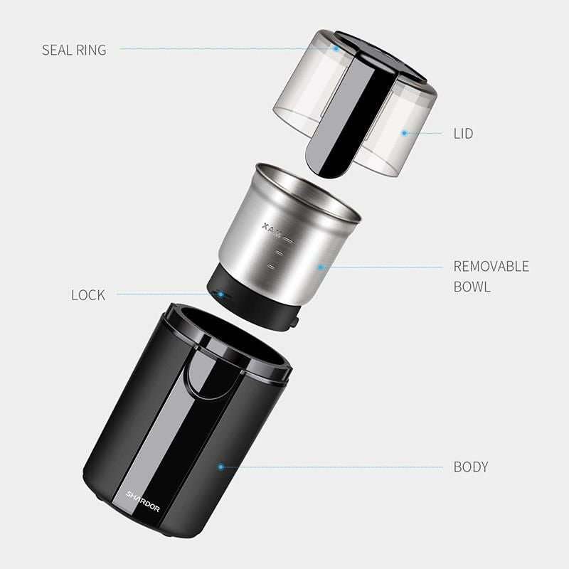 電動グラインダーブレード2種ミルコーヒー豆挽きスパイスSHARDORCoffee&SpiceGrindersElectric,2RemovableStainlessSteelBowlsforDryorWetGrinding,Black家電