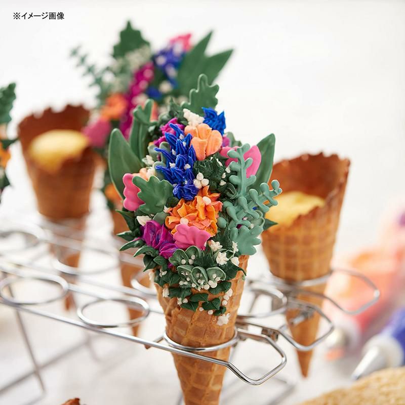 アイスクリームコーンホルダースタンドラック12本シルバーWiltonCupcakeConesBakingRack,12-CavityIceCreamConeCupcakesHolder
