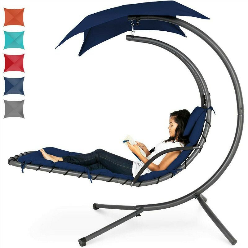 屋外用ハンギングチェアスイングクッションキャノピー付日よけBestChoiceProductsOutdoorHangingCurvedSteelChaiseLoungeChairSwingw/Built-inPillowandRemovableCanopy