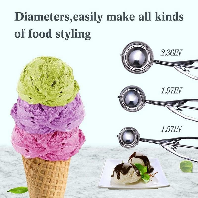 スクープアイスクリーム3サイズセットステンレスすくうCookieScoopSet,UTILITI3PCSStainlessSteelIceCreamScoopincludeLargeMediumSmallCookieDoughScooperSetForBakingIceCreamBallMaker