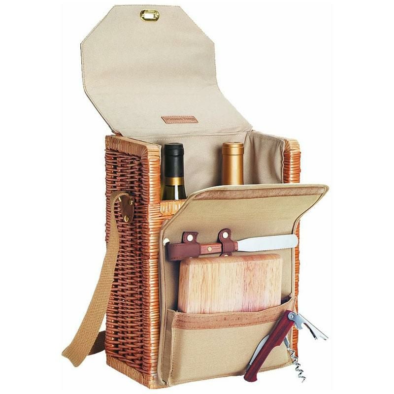 ワインボトルバスケット2本用チーズまな板ナイフコルク抜付ピクニックタイムPicnicTimeCorsicaInsulatedWineBasketwithWineandCheeseAccessories
