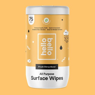 万能ワイプ75枚入ウェットティッシュシトラス子供低刺激性丈夫植物ベースビーガンHelloBelloSurfaceWipes