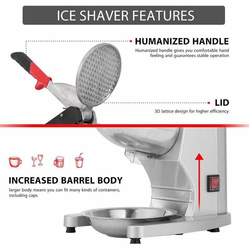 アイスクラッシャーアイスシェーバースノーコーンメーカーかき氷ROVSUNCommercialIceCrusher440lbs/h1400rpm,IndustrialHeavyDutyIceShaverMachineDualStainlessSteelBladeElectricShavedIceMachineCountertopSnowConeMaker家電