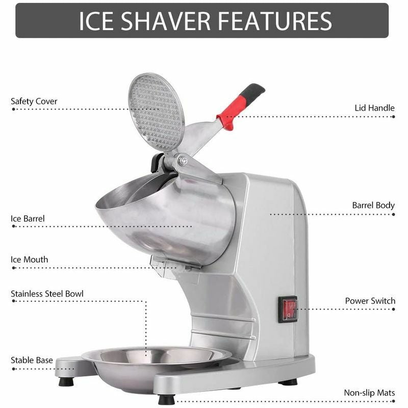 アイスクラッシャーアイスシェーバースノーコーンメーカーかき氷ROVSUNCommercialIceCrusher440lbs/h1400rpm,IndustrialHeavyDutyIceShaverMachineDualStainlessSteelBladeElectricShavedIceMachineCountertopSnowConeMaker家電