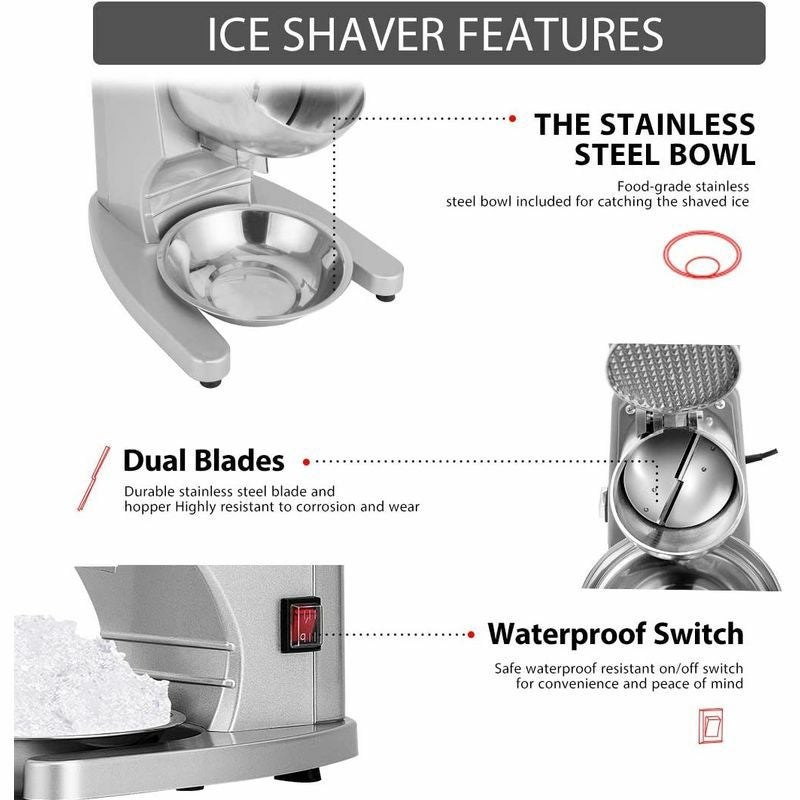 アイスクラッシャーアイスシェーバースノーコーンメーカーかき氷ROVSUNCommercialIceCrusher440lbs/h1400rpm,IndustrialHeavyDutyIceShaverMachineDualStainlessSteelBladeElectricShavedIceMachineCountertopSnowConeMaker家電
