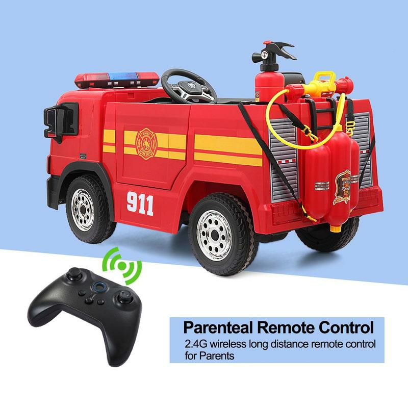 乗用玩具 消防車 子供向け 電気 自動車 水鉄砲 リモコン付 12V Kids